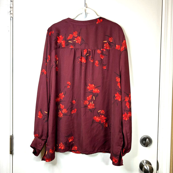 Ava & Viv Target Red Balloon Sleeve Floral V-Neck Pullover Blouse Plus Size 2X - Picture 2 of 9